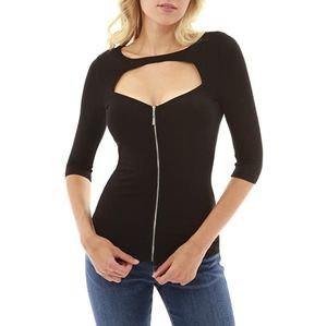 Sexy zipper keyhole 3/4 shirt